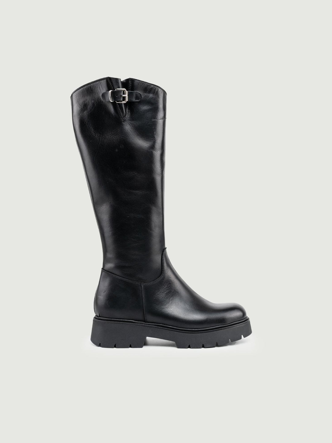 STIVALE IN PELLE NERO CON INSERTO CINTURINO