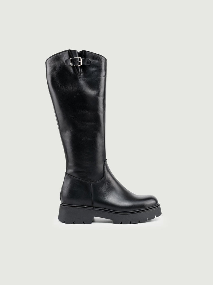 STIVALE IN PELLE NERO CON INSERTO CINTURINO