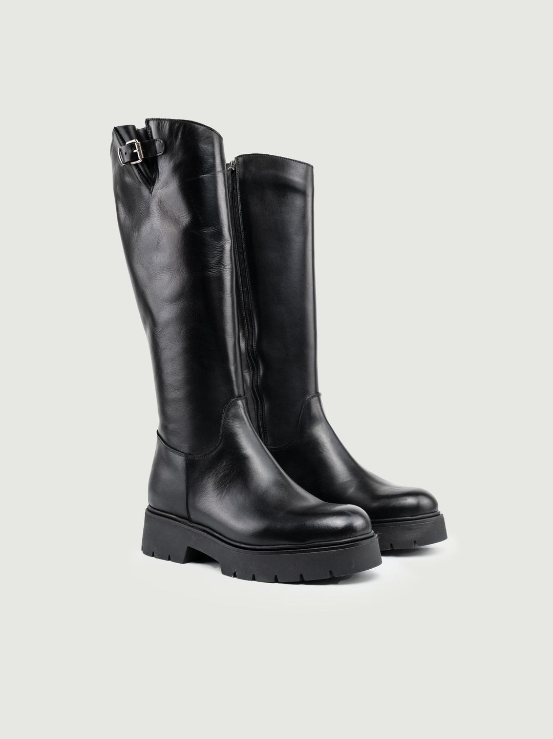STIVALE IN PELLE NERO CON INSERTO CINTURINO