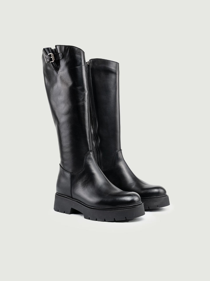 STIVALE IN PELLE NERO CON INSERTO CINTURINO