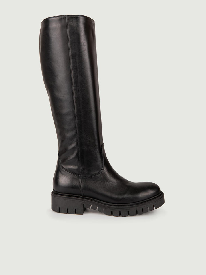STIVALE IN PELLE NERO CON MAXI PARA