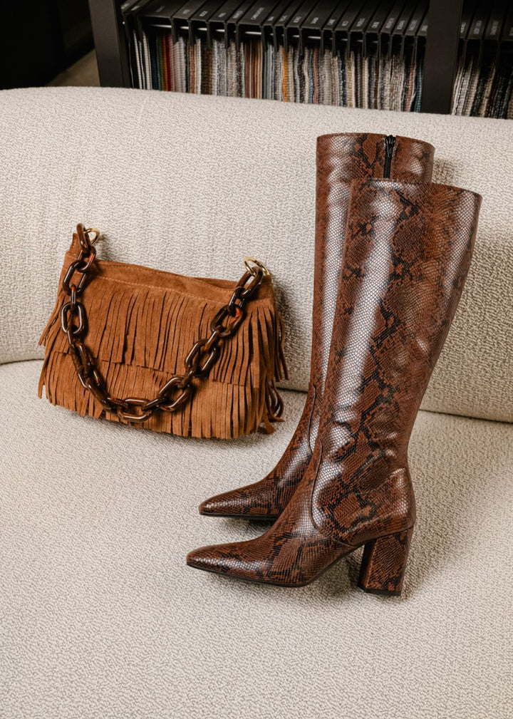 STIVALE IN PELLE STAMPA PITONE MARRONE