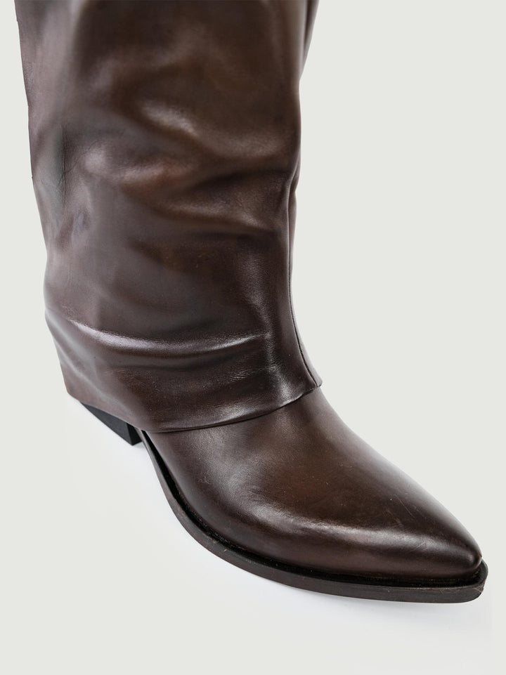STIVALE IN PELLE TESTA MORO CON MAXI RISVOLTO