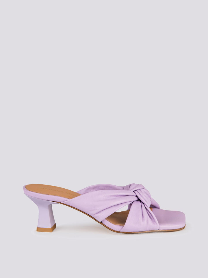 Sabot in pelle glicine con nodo