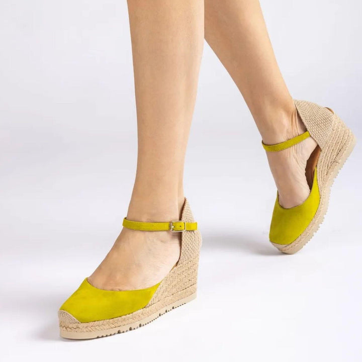 Sandali espadrillas con zeppa e laccetto color kiwi