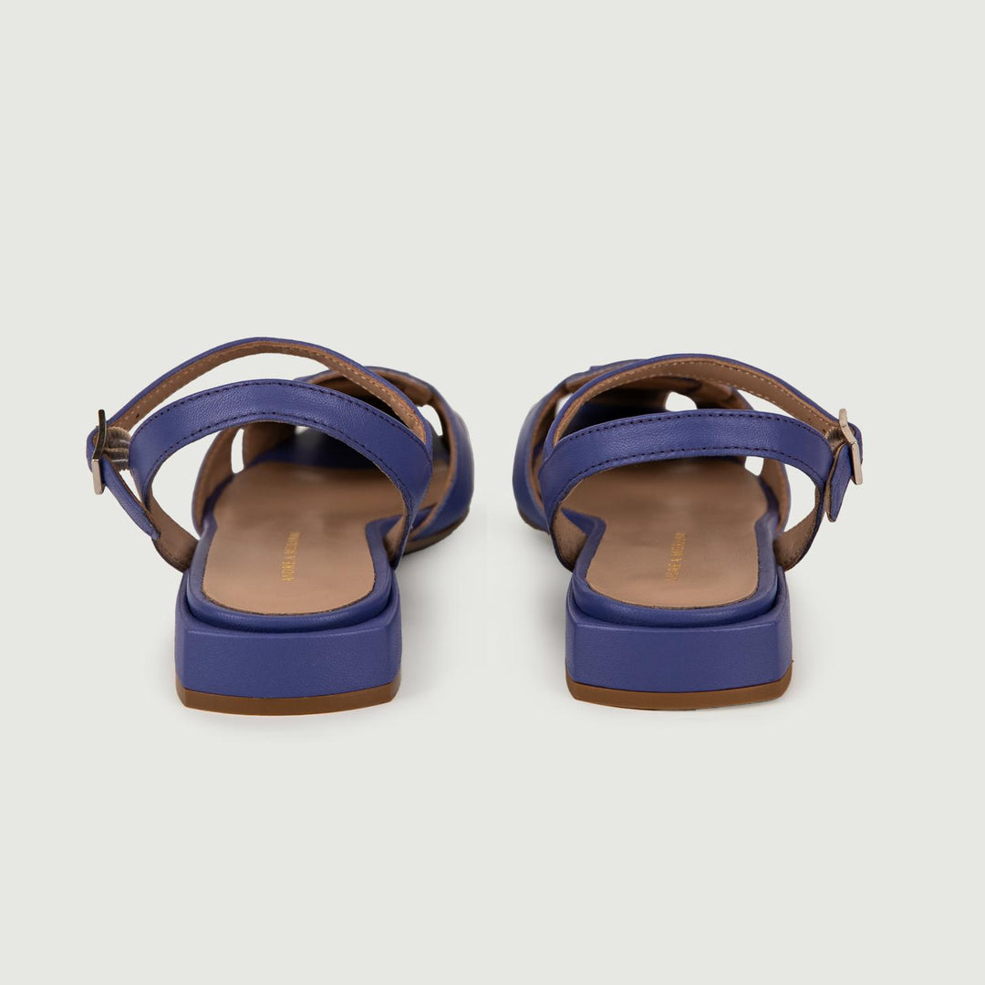 Sandalo in pelle viola con maxi listini