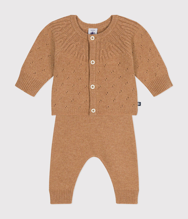 Set 2 pezzi in maglia neonato caramello