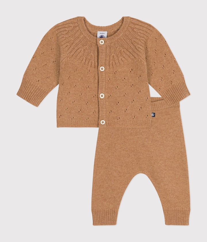 Set 2 pezzi in maglia neonato caramello