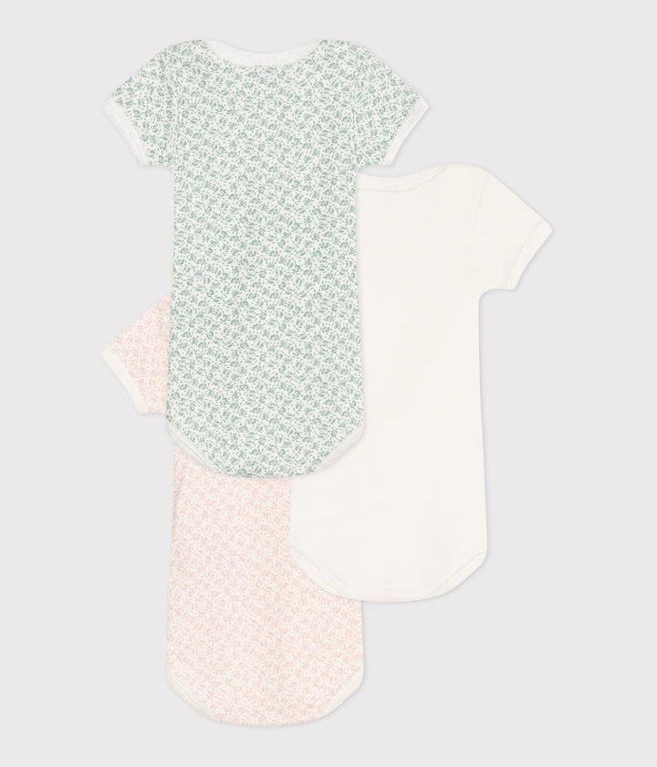 Set da 3 body a maniche corte in cotone a fiori neonato