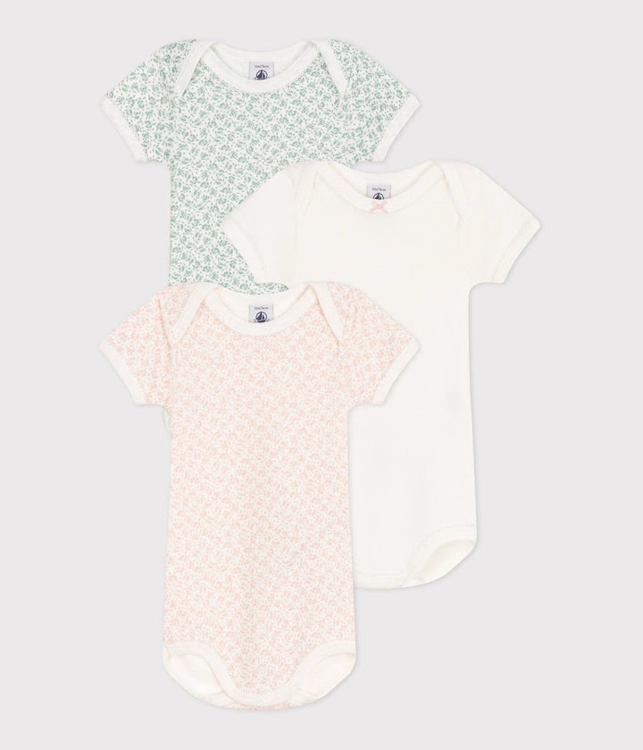 Set da 3 body a maniche corte in cotone a fiori neonato
