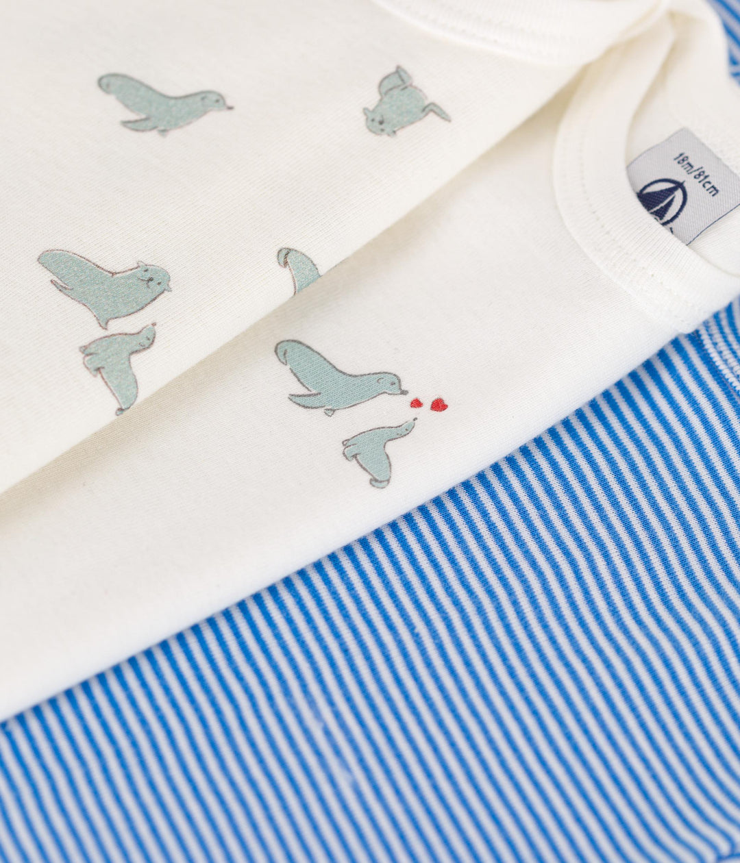 Set da 3 body a maniche corte in cotone con stampa righe e foche