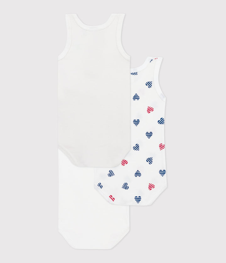 Set da 3 body senza maniche in cotone con cuori a righe bebè