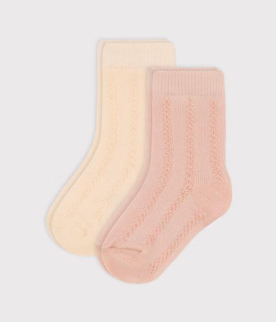 Set di 2 paia di calzini bebè in cotone lavorato rosa
