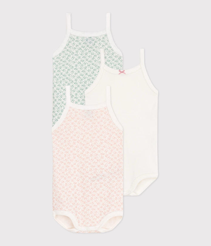 Set di 3 body con spalline in cotone a fiori bebè