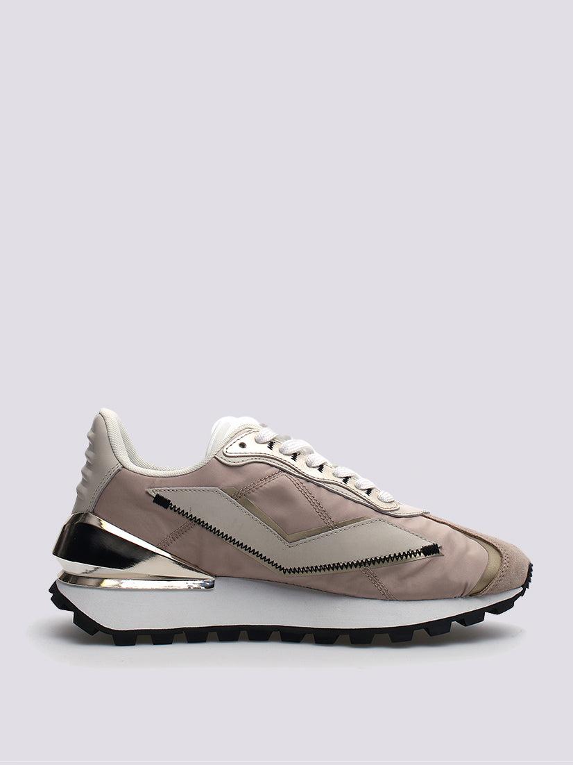 Sneaker Qwark in tessuto tecnico e suede metallizzata