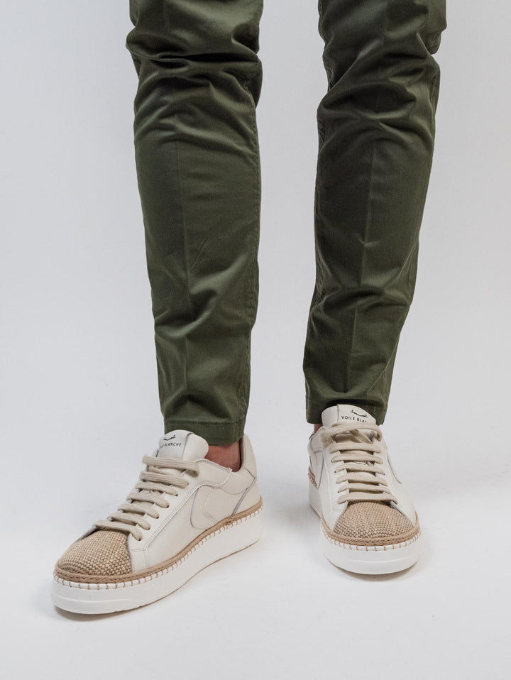 Sneakers in pelle con punta in rafia intrecciata Layton