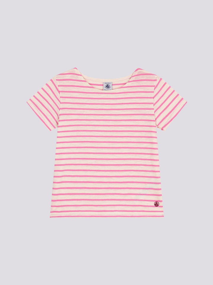 T-SHIRT A RIGHE ROSA IN JERSEY FIAMMATO BAMBINA