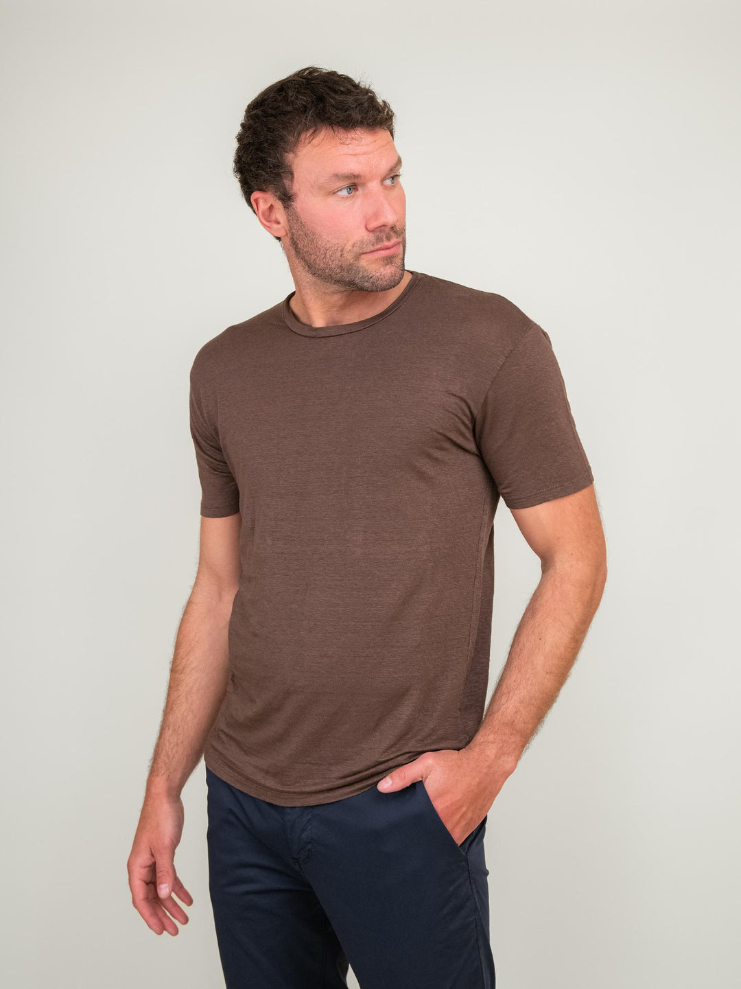 T-SHIRT GIROCOLLO IN COTONE COLOR MORO