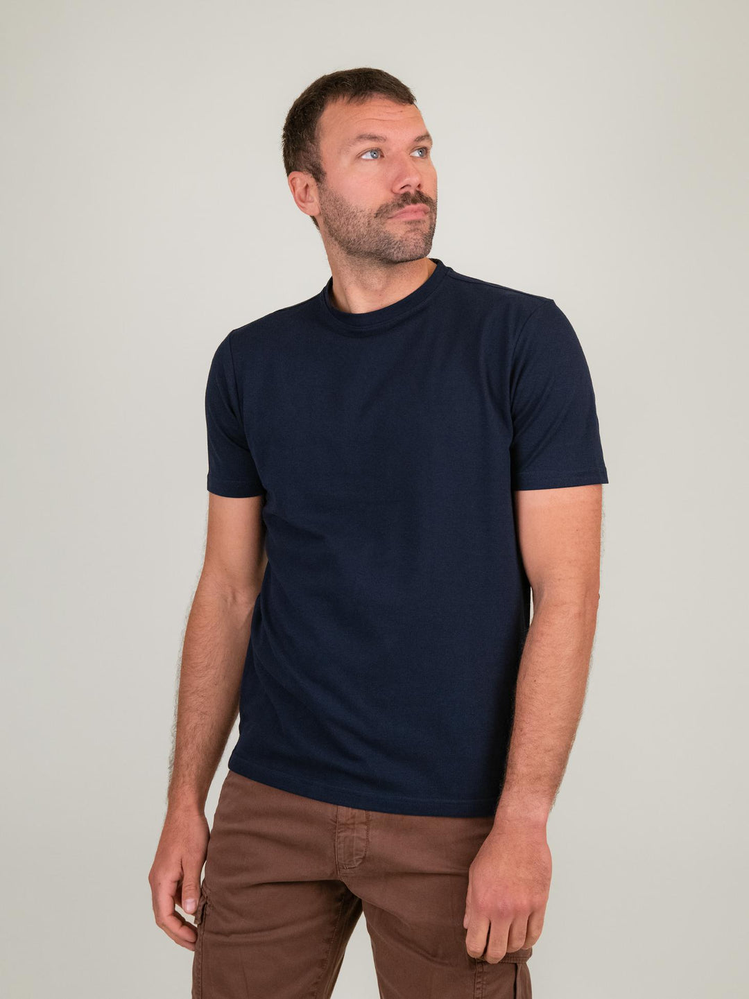 T-SHIRT GIROCOLLO IN COTONE PIQUET BLU