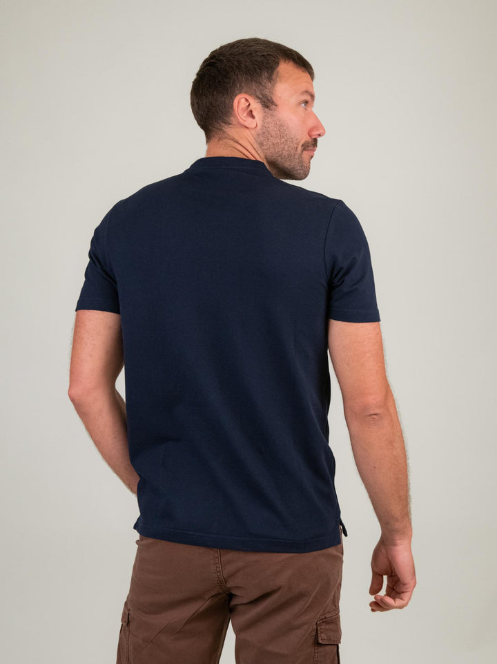 T-SHIRT GIROCOLLO IN COTONE PIQUET BLU