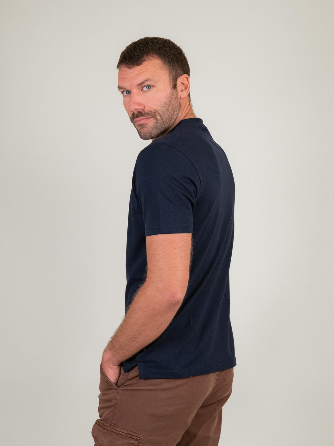 T-SHIRT GIROCOLLO IN COTONE PIQUET BLU