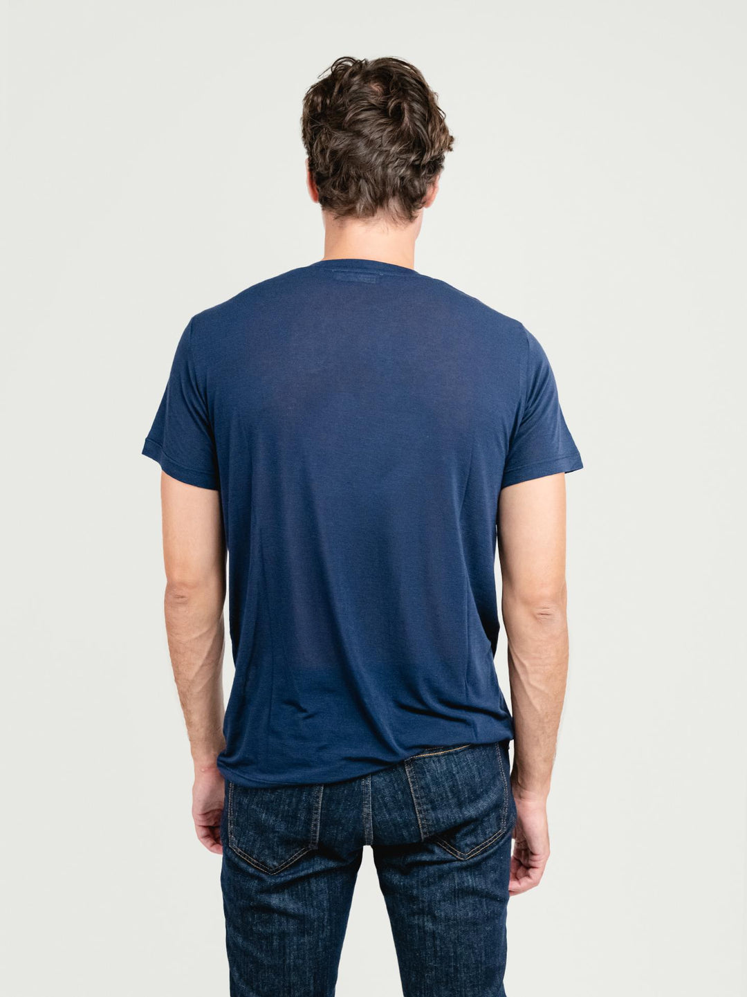 T-SHIRT GIROCOLLO IN MISTO CASHMERE BLU