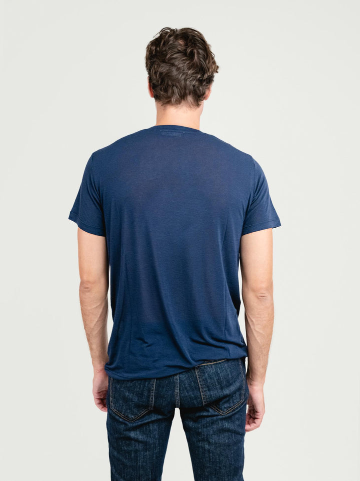T-SHIRT GIROCOLLO IN MISTO CASHMERE BLU