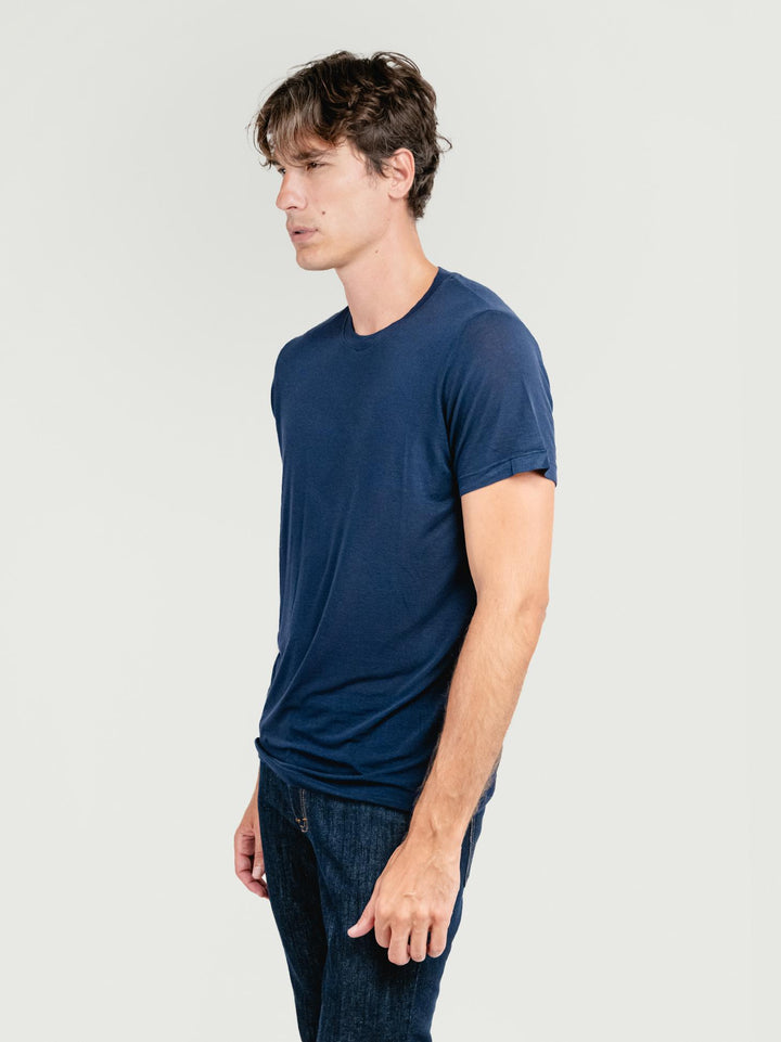 T-SHIRT GIROCOLLO IN MISTO CASHMERE BLU