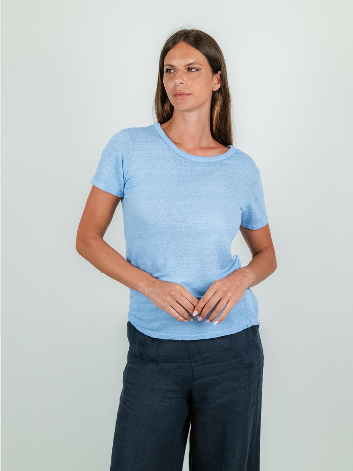 T-SHIRT IN LINO AZZURRA