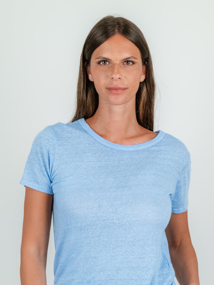 T-SHIRT IN LINO AZZURRA