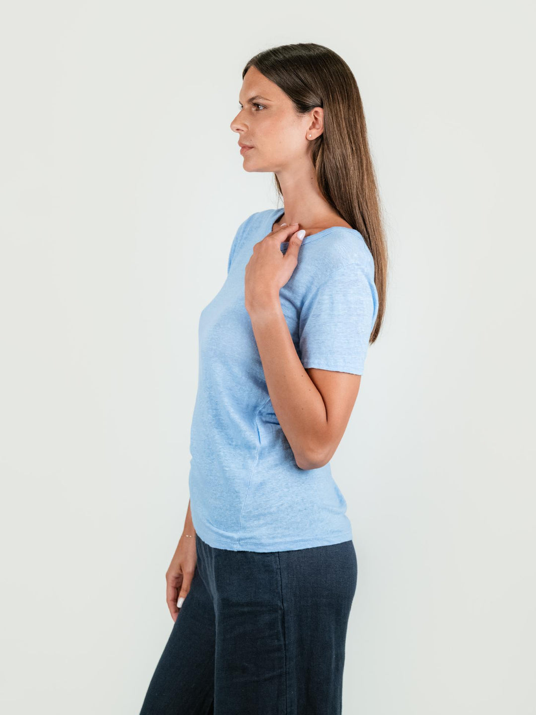 T-SHIRT IN LINO AZZURRA