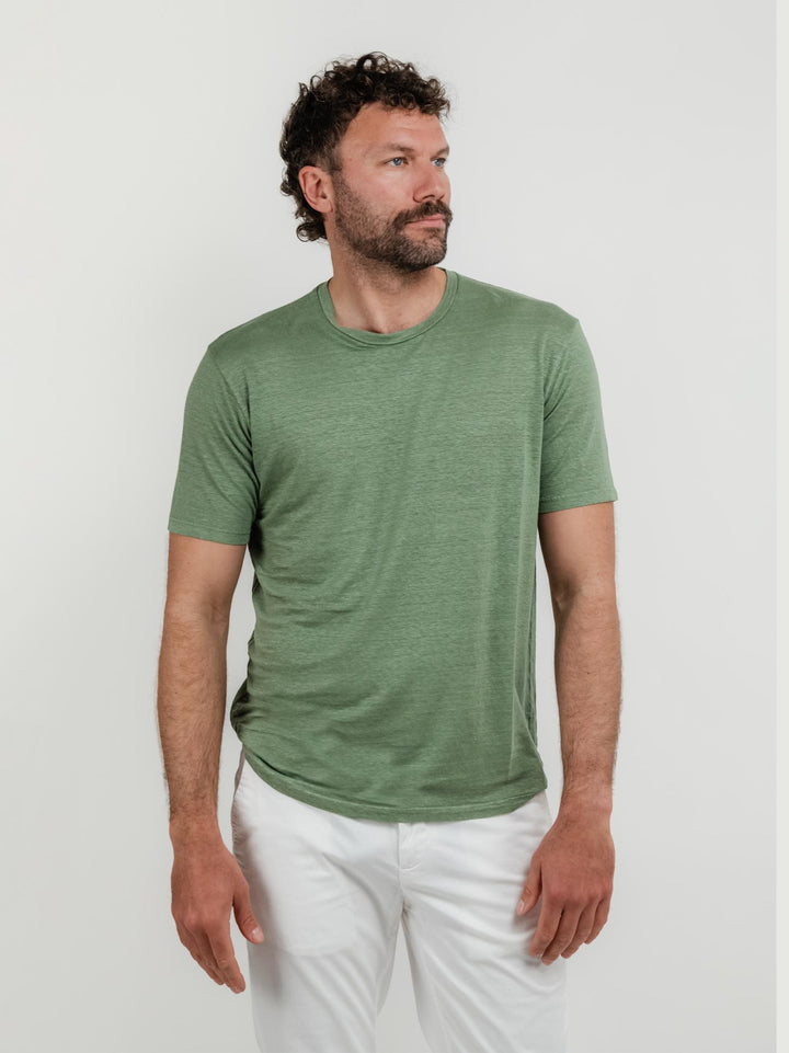 T-SHIRT IN LINO GIROCOLLO SALVIA