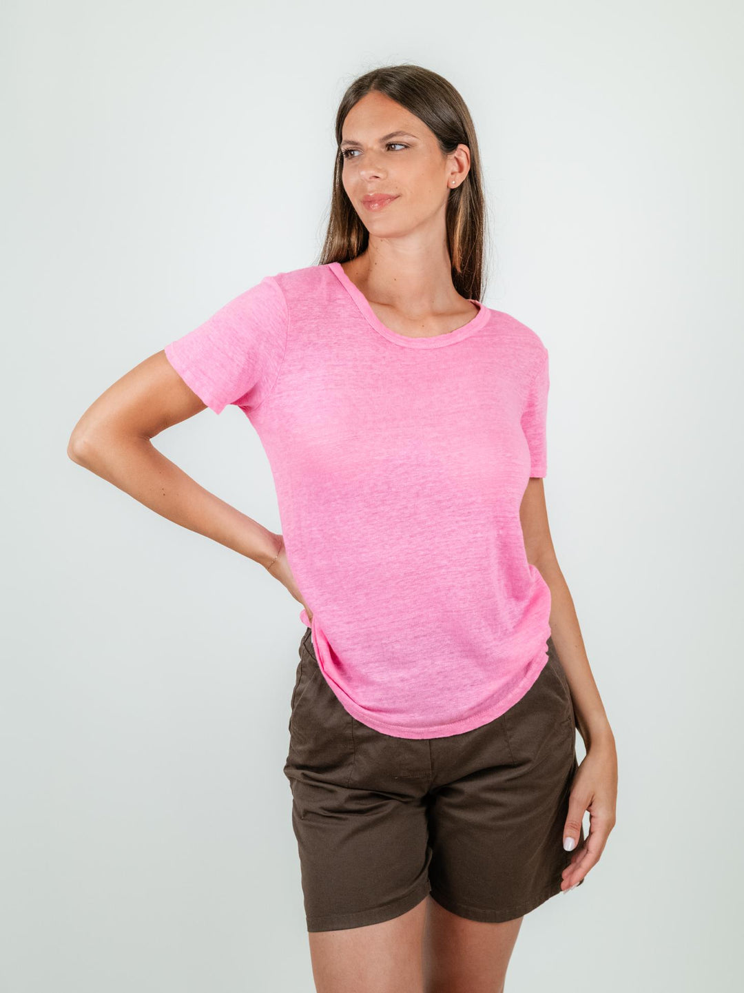 T-SHIRT IN LINO ROSA