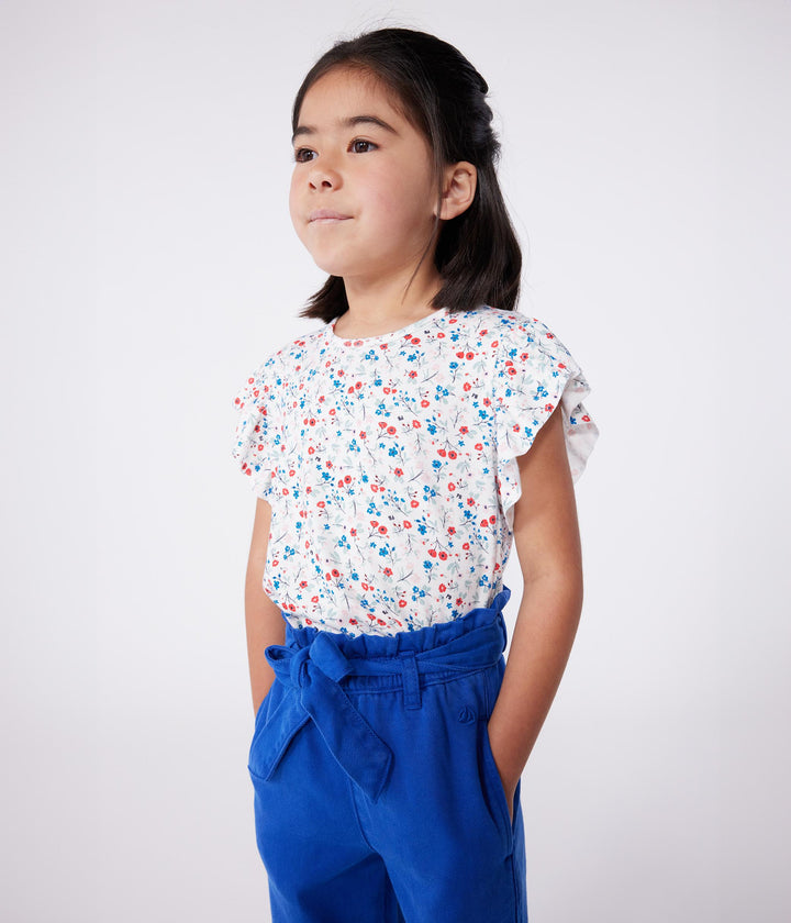 T-shirt a maniche corte in cotone a fiori bambina