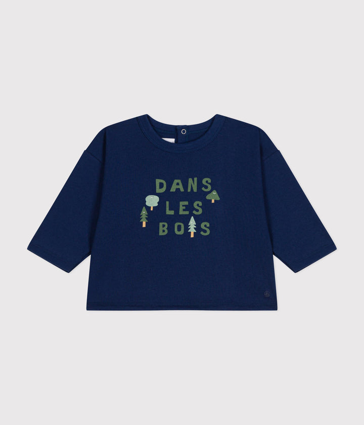 T-shirt blu com stampa centrale a maniche lunghe