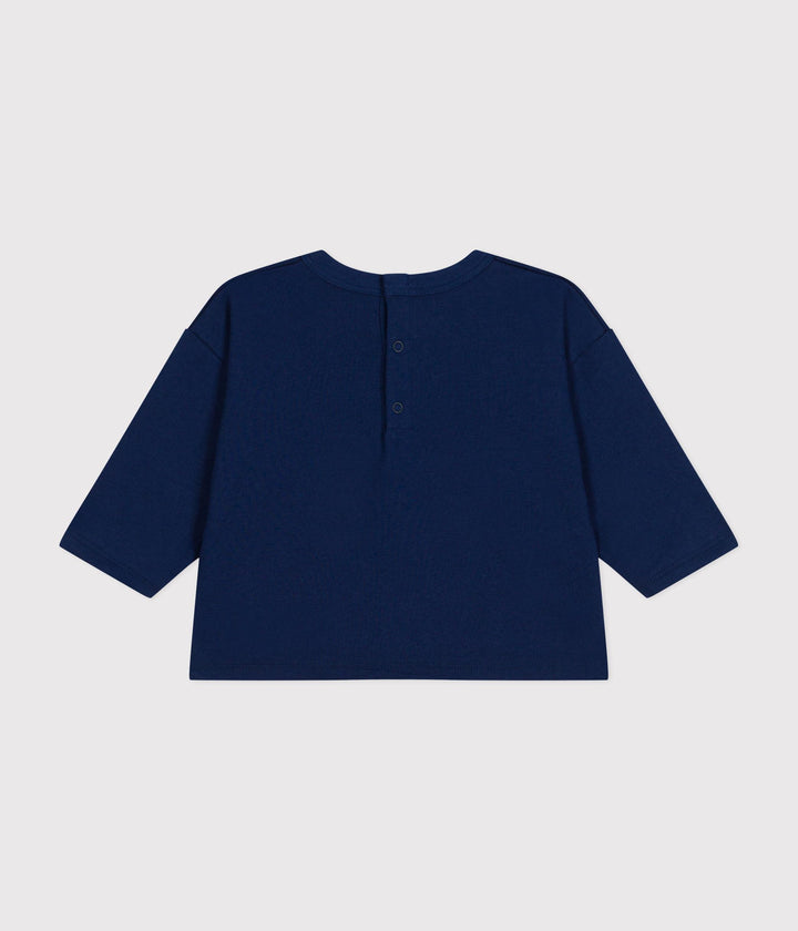 T-shirt blu com stampa centrale a maniche lunghe