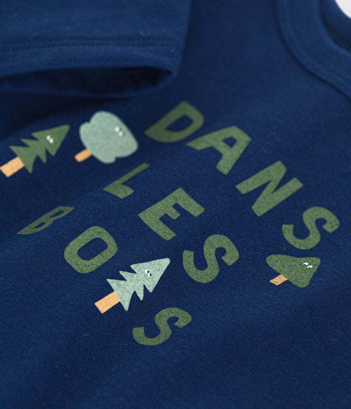 T-shirt blu com stampa centrale a maniche lunghe