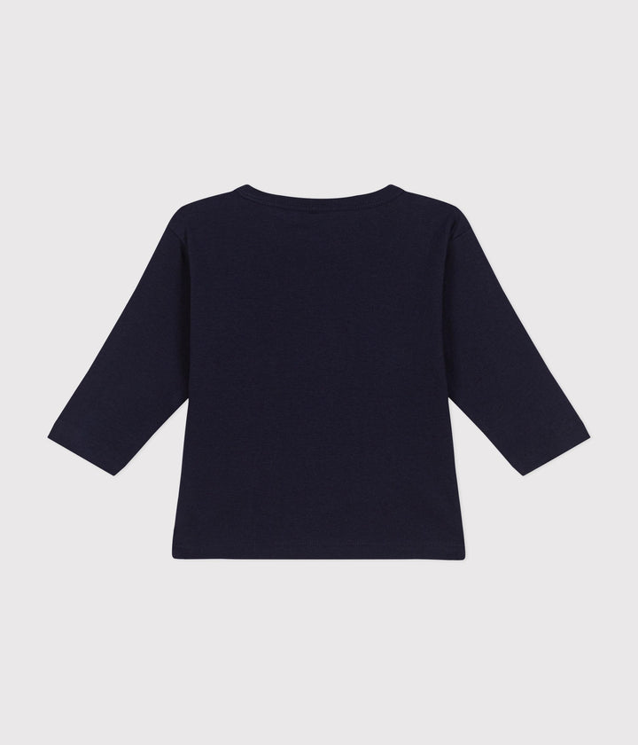 T-shirt blu con logo a maniche lunghe