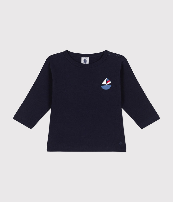 T-shirt blu con logo a maniche lunghe