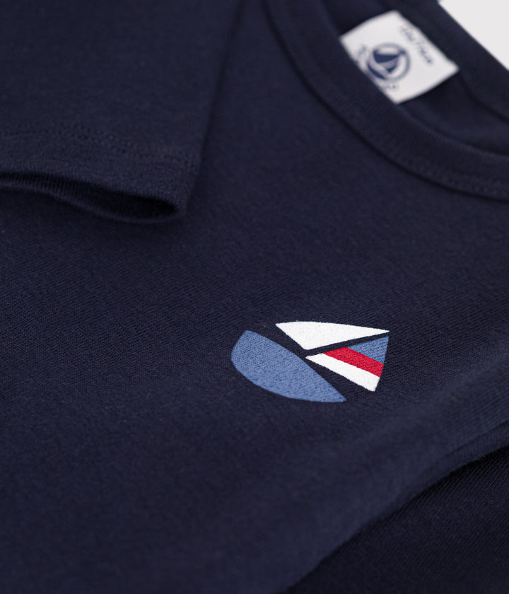 T-shirt blu con logo a maniche lunghe