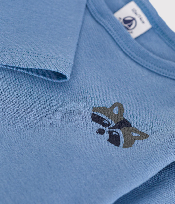 T-shirt blu con stampa procione a maniche lunghe