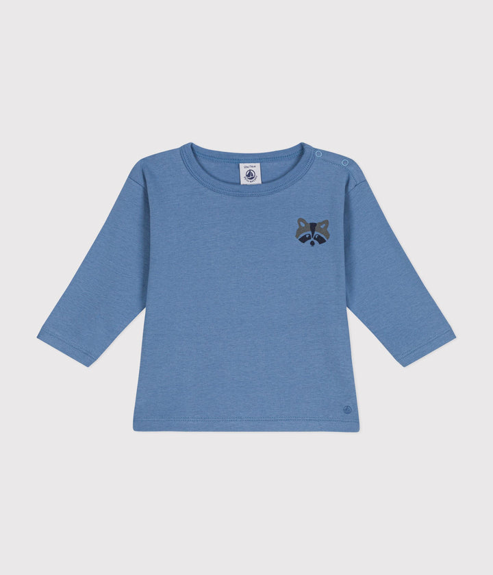 T-shirt blu con stampa procione a maniche lunghe