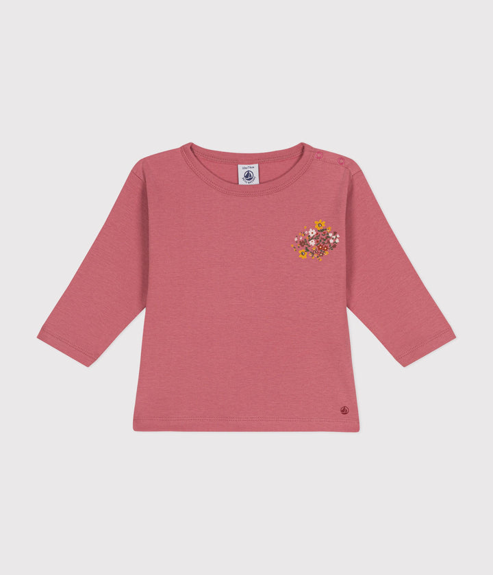 T-shirt rosa con stampa fiorellini a maniche lunghe