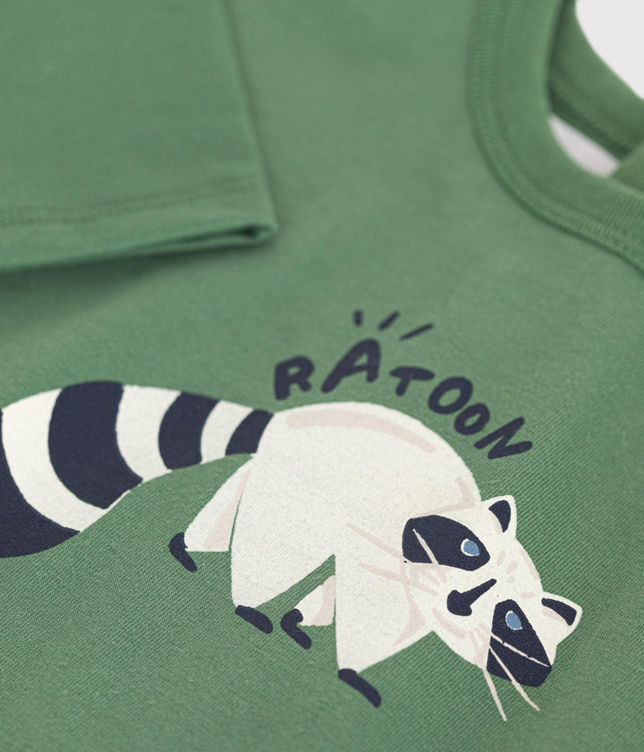 T-shirt verde con stampa procione a maniche lunghe