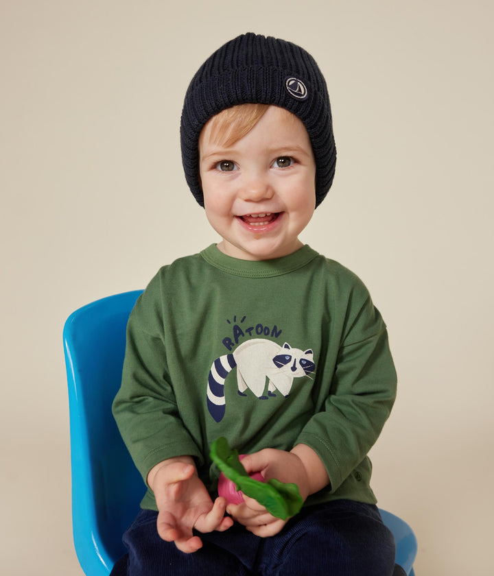 T-shirt verde con stampa procione a maniche lunghe