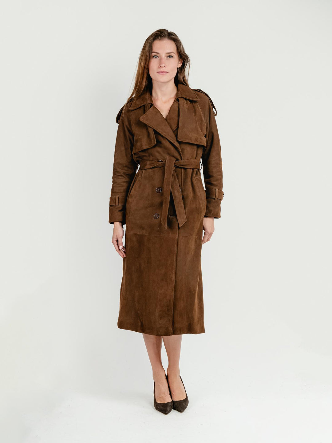 TRENCH LUNGO IN CAMOSCIO