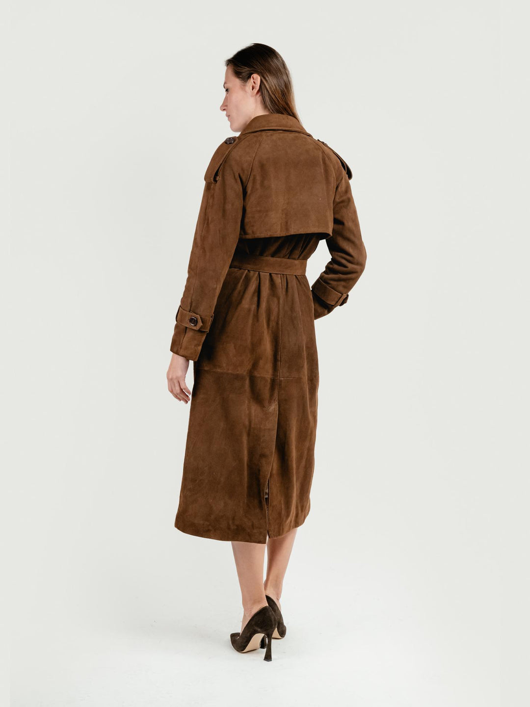 TRENCH LUNGO IN CAMOSCIO