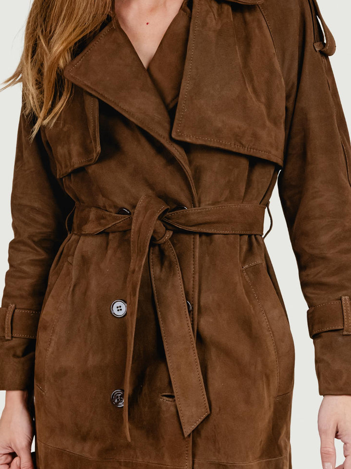 TRENCH LUNGO IN CAMOSCIO