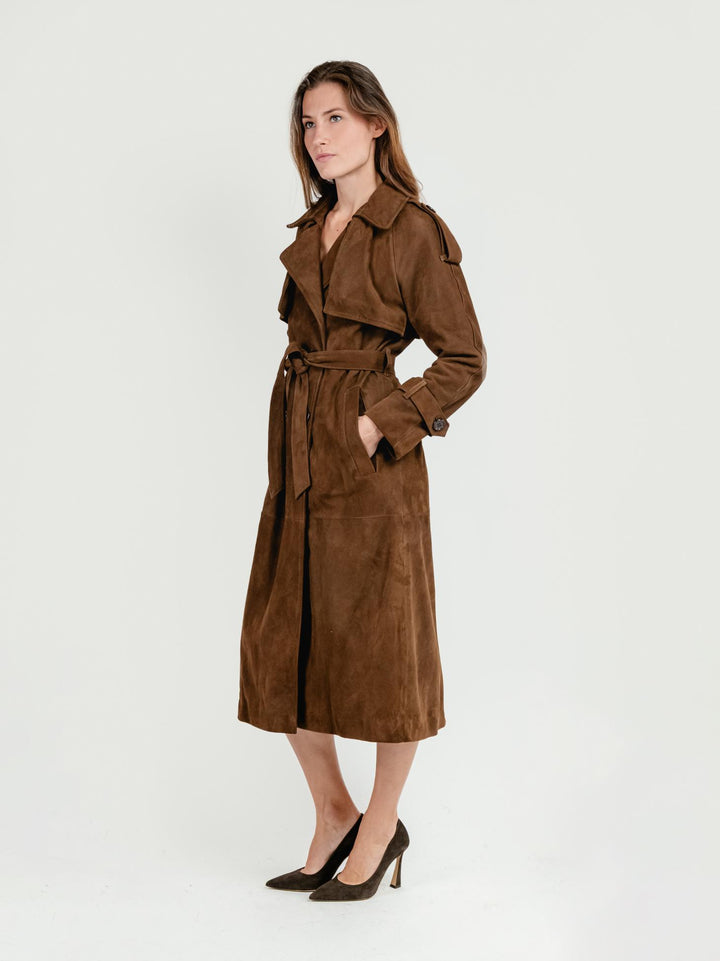 TRENCH LUNGO IN CAMOSCIO