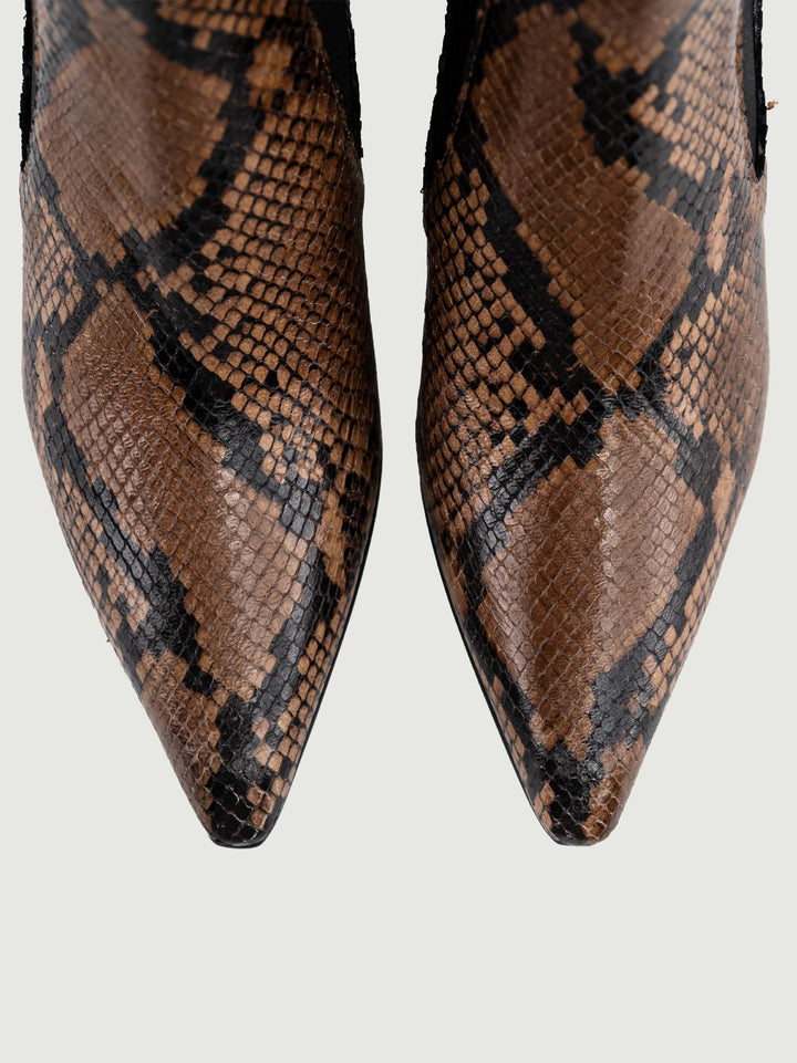 TRONCHETTO CON INSERTI ELASTICI E STAMPA PITONE MARRONE